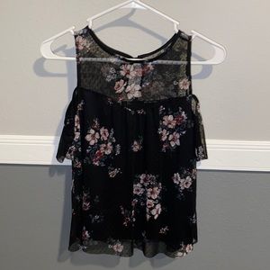 IZ Byer Black Floral Drop Shoulder Blouse